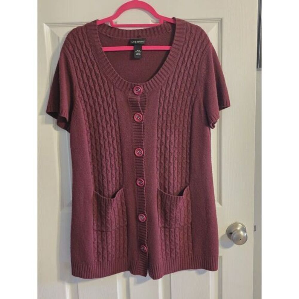 Lane Bryant Womens Burgundy Cardigan Sweater Pocket Cable‎ Knit Size 14/16